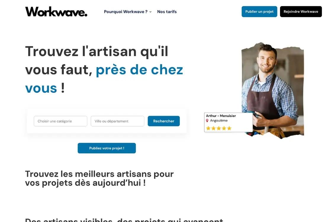 Site vitrine BTP batiment plateforme mise en relation marketplace artisans chantiers Site vitrine BTP batiment plateforme mise en relation marketplace artisans chantiers